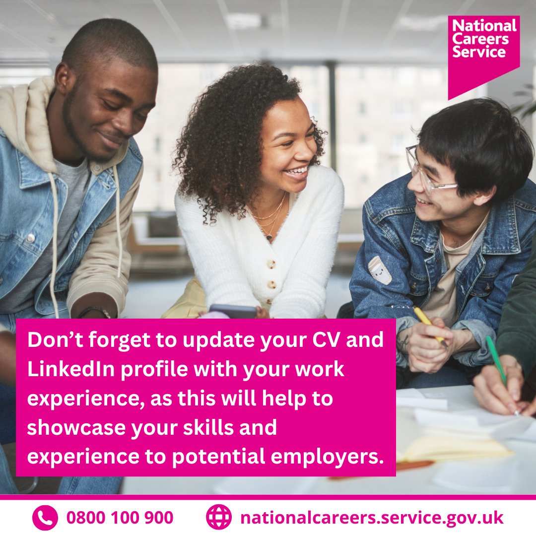 National Careers Service South East (@careersse) on Twitter photo 📝 Boost your CV with valuable work experience! It’s not just about what you know, but what you've done.
For free, professional advice on work & study options call <a href="/NationalCareers/">National Careers</a> on ☎️ 0800 100 900 or visit 🌐 nationalcareers.service.gov.uk 📚#NWEXW2025 📝 Boost your CV with valuable work experience! It’s not just about what you know, but what you've done.
For free, professional advice on work & study options call <a href="/NationalCareers/">National Careers</a> on ☎️ 0800 100 900 or visit 🌐 nationalcareers.service.gov.uk 📚#NWEXW2025