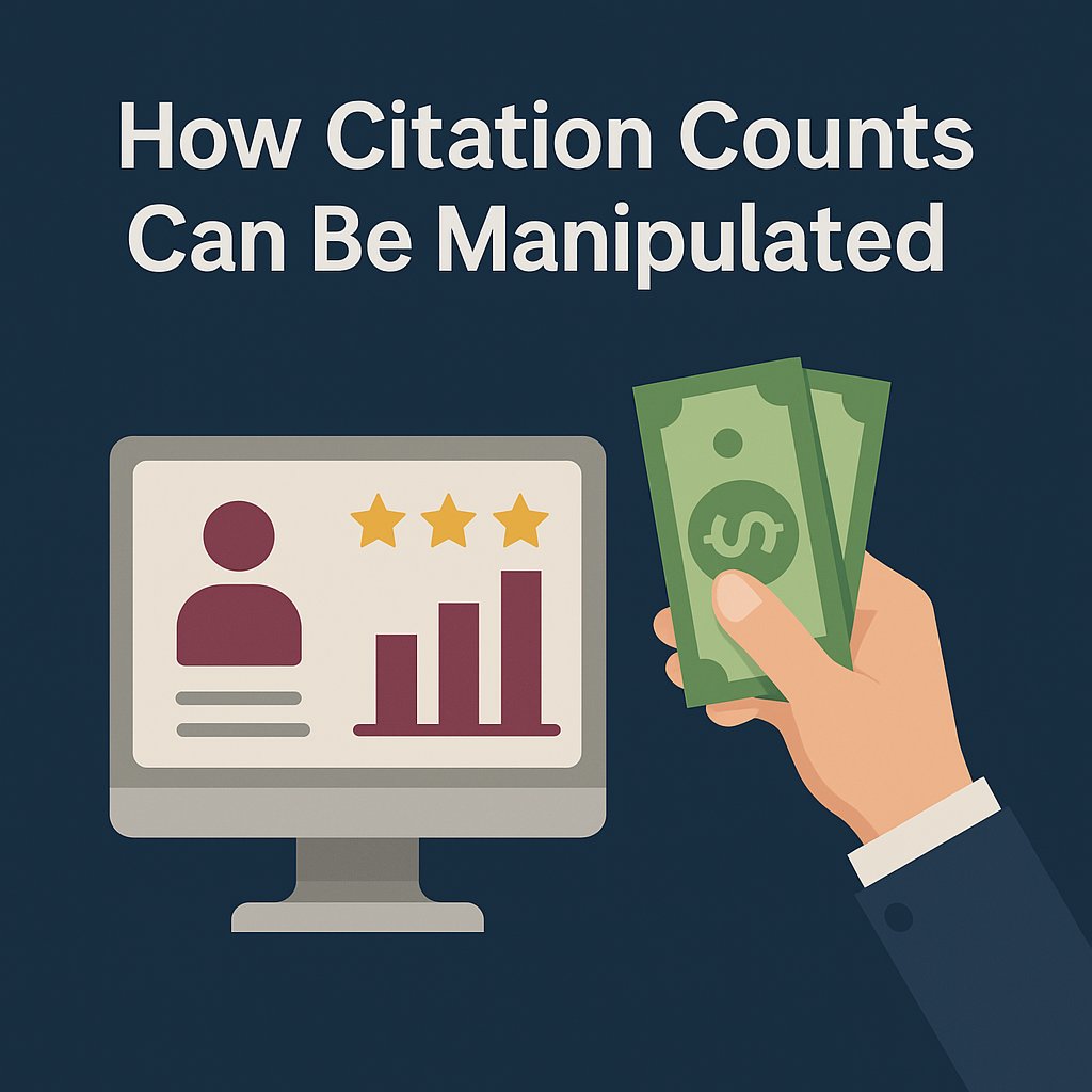 DrLancaster's tweet photo. Here's a case study of #researchintegrity and how citation scores are being manipulated to help researchers get jobs and promotions that may not be deserved.
It's a tale of how a completely fake research identity was created, backed by AI-generated papers, who ended up with a legit-looking Google Scholar profile, complete with citations.
This version has been shared to raise awareness, but others are doing this for real.