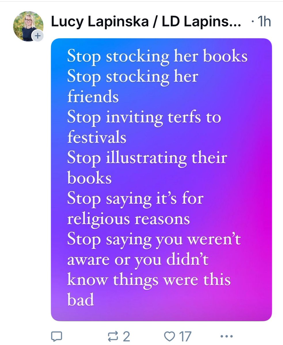 This was posted after this morning’s judgement was handed down, by a nonbinary author who writes YA fiction. Cancellation in action. We’ve got a long way to go before publishing people understand what the Supreme Court ruling means.