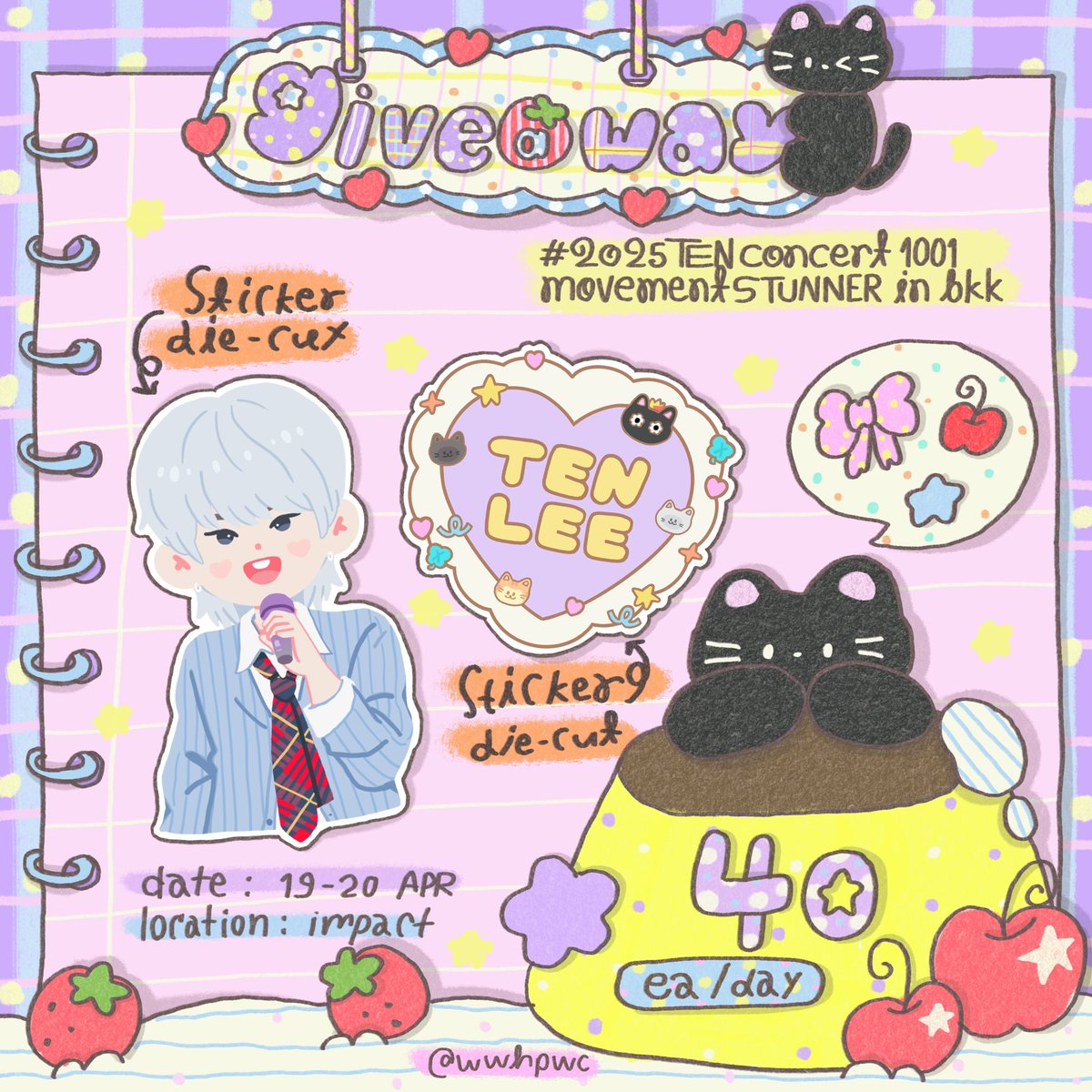 wwhpwc's tweet photo. Please kindly retweet🐈‍⬛💜
giveaway for lovely✨

Sticker 40 ea/day

rt &amp;show this tweet
Location : Impact arena
Date : 19-20 Apr 2025
Time : tba

มารับกันเยอะๆนะคะ🐱

#2025TENCONCERT1001_BKK
#2025TENCONCERT1001MOVEMENT_BKK https://t.co/ov9vRMWDFh