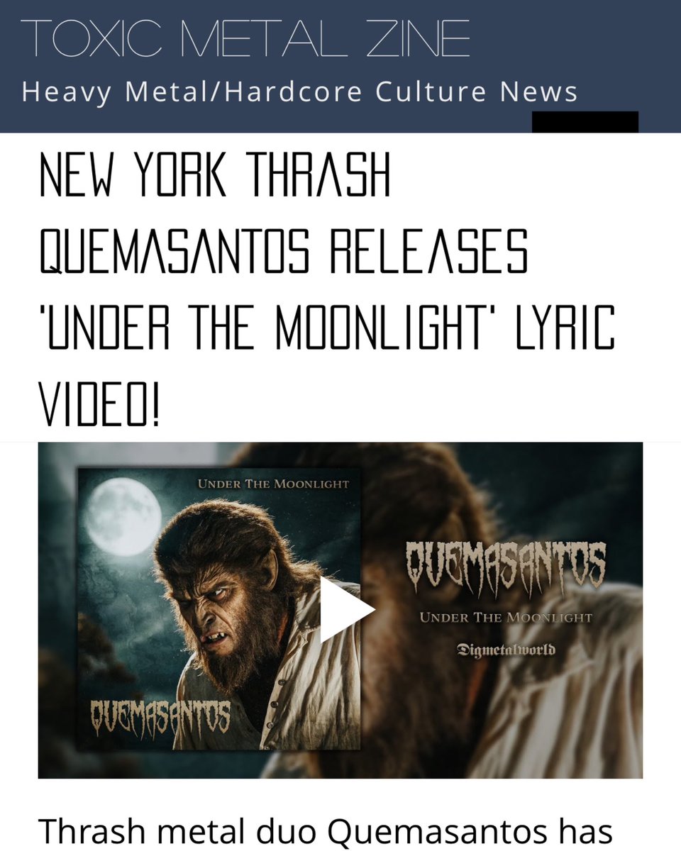 New York Thrash Quemasantos Releases 'Under The Moonlight' Lyric Video! 

toxicmetalzine.com/post/new-york-…

<a href="/toxic1metal/">toxic metal</a>
@ashermedia 
#metalisvital  <a href="/quemasantos1/">Quemasantos</a>