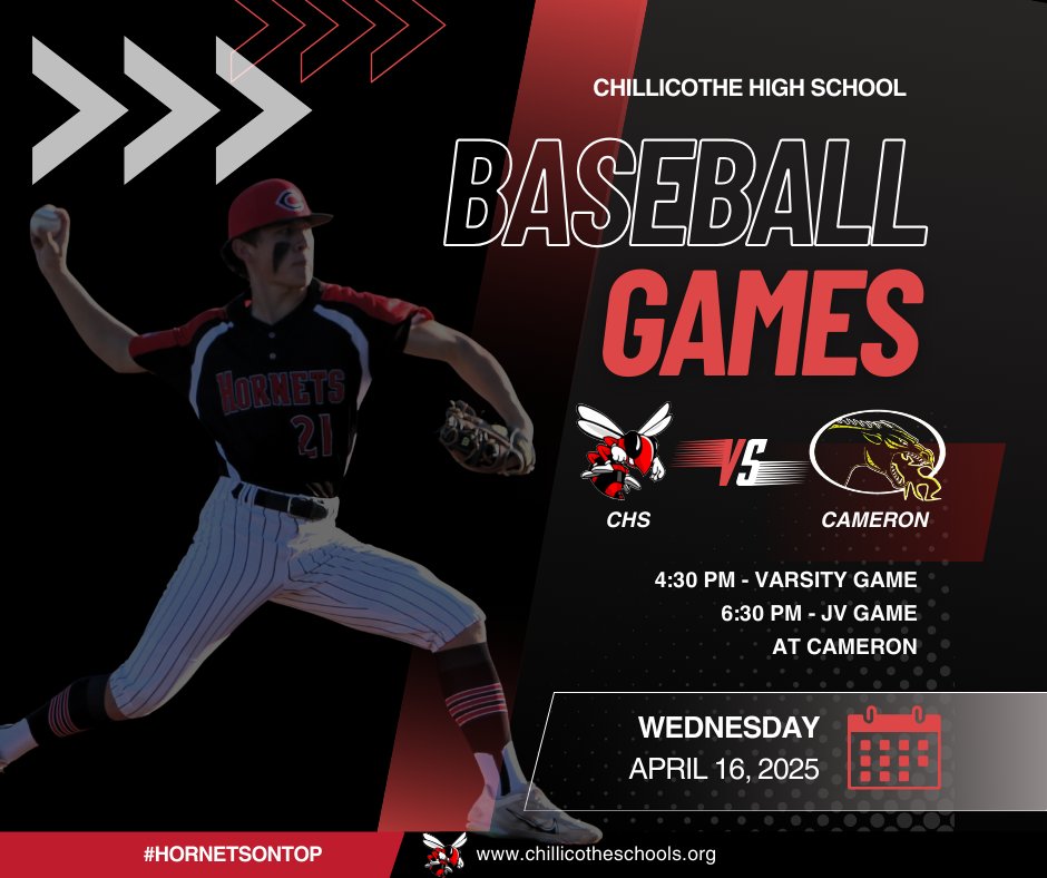 ChillicotheR2's tweet image. 🏟️⚾️ Exciting news, Chillicothe! The CHS Baseball Varsity and JV teams are set to play today, Wednesday, April 16th, at Cameron! Come out and support our teams as they hit the field! Let's show our school spirit! Go Hornets! 🐝💚 #CHSBaseball #GoHornets