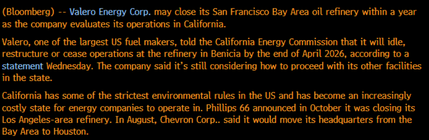 Valero Weighs Closing of Refinery as Part of California Review