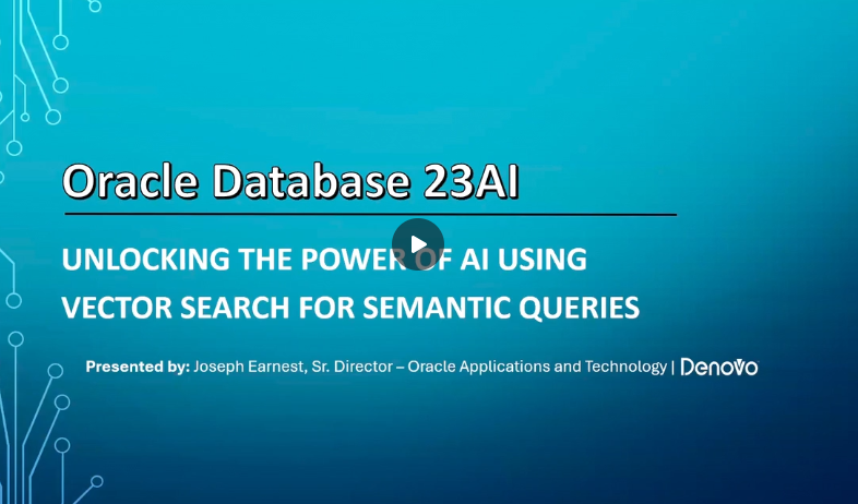 DenovoCloud's tweet image. Denovo on Demand Available Here! hubs.ly/Q03hCDZT0
Dive into the future of AI with our latest OATUG Database & Technology Week presentation on Oracle Database 23AI!
#Denovo #OracleDatabase23AI #VectorSearch #AI #SemanticQueries #DataRetrieval #AIApplications #FutureOfAI