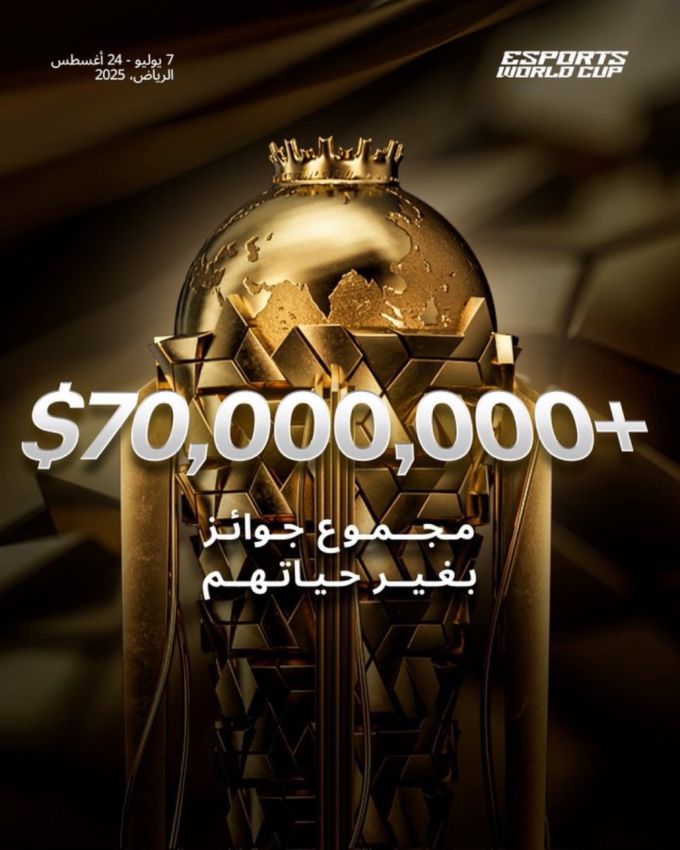 حدث تاريخي ينطلق من الرياض:

كأس العالم للرياضات الإلكترونية 2025
من 7 يوليو حتى 24 أغسطس 🔜

- مجموع الجوائز: +70 مليون دولار 💵
- أكبر بطولة في تاريخ القطاع
- فرصة ذهبية لصناع المحتوى والمبدعين

صيف مختلف… بكل المقاييس 🔥
#EsportsWorldCup | #كأس_العالم_للرياضات_الإلكترونية