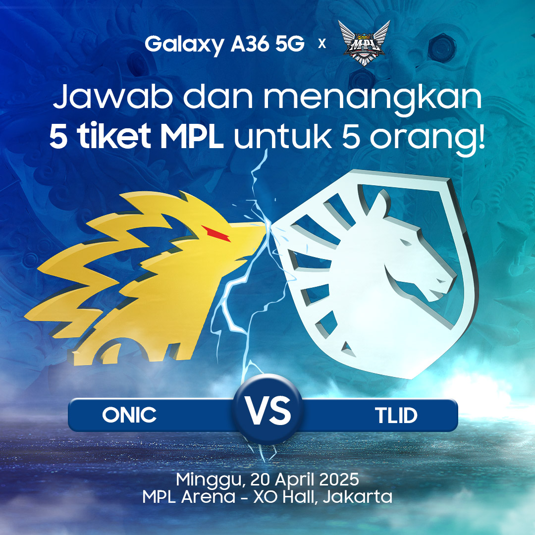 samsungID's tweet photo. Menangkan tiket MPL dan dukung Team Liquid ID di MPL Arena nanti!

Caranya gampang banget! Cukup RT, LIKE, &amp; REPLY jawaban kamu sebanyak-banyaknya pakai hashtag #GalaxyA36xMPLIDS15 #GalaxyA36 5G #AwesomeIntelligence.

Good luck and see you on 20 April 2025 👋🏻 https://t.co/EL4bXUQ7Gf