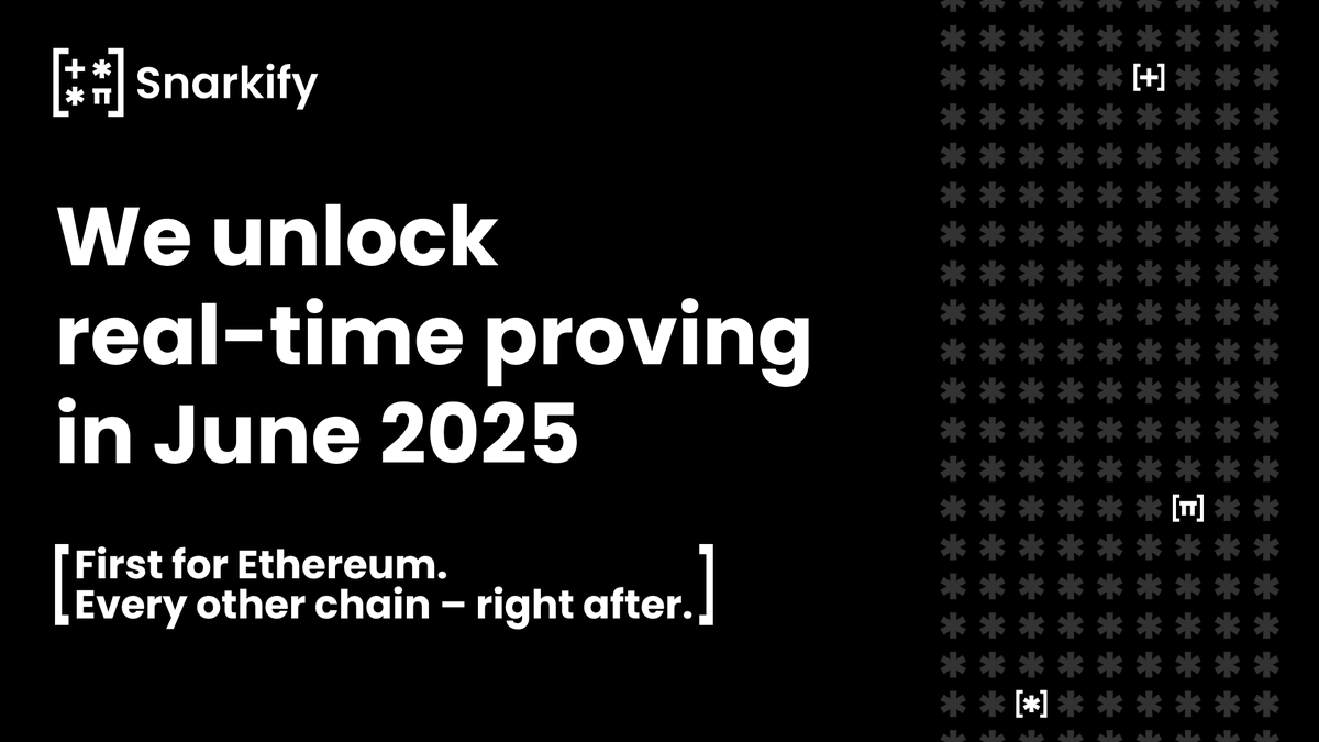 1/

Snarkify is answering <a href="/eth_proofs/">Ethproofs</a> call: prove every Ethereum block in real time.

This June, we’re unlocking real-time proving — and kicking off a new era for ZK infrastructure.

Ethereum first. Every other chain — right after.

Here’s what that actually means 🧵