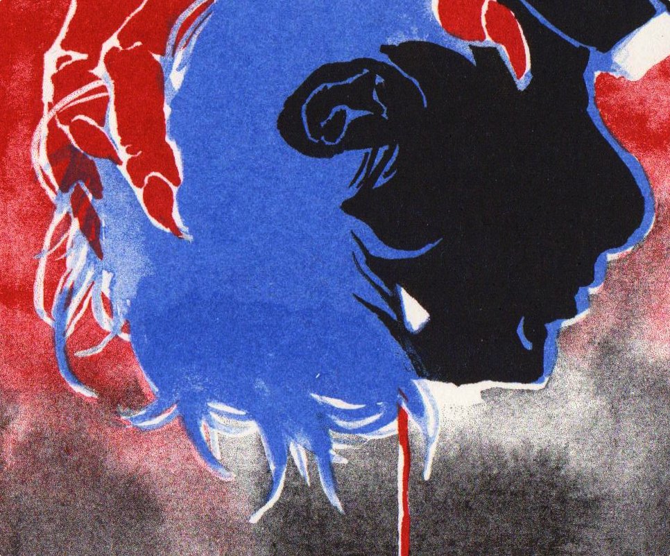 pikseart's tweet photo. John Ward (risograph with crimson, sky blue &amp; black) #faiththeunholytrinity https://t.co/OPsvbiZuBA