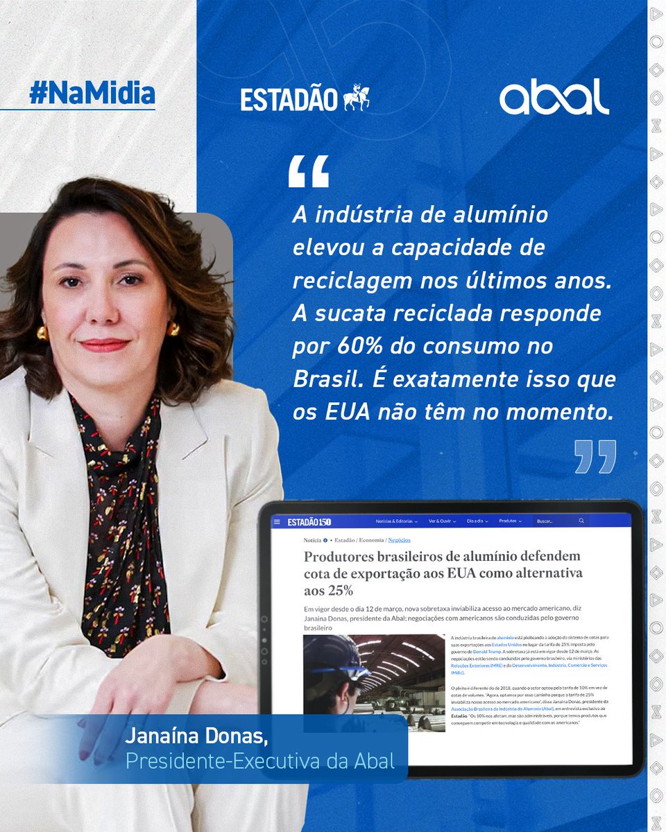AluminioABAL's tweet photo. A imposição da tarifa de 25% pelos EUA sobre o alumínio brasileiro acendeu um alerta para o setor.
#ABAL #namidia #indutriadoaluminio #defesacomercial #competitividade #aluminiobrasileiro https://t.co/aR0jyBJHyR