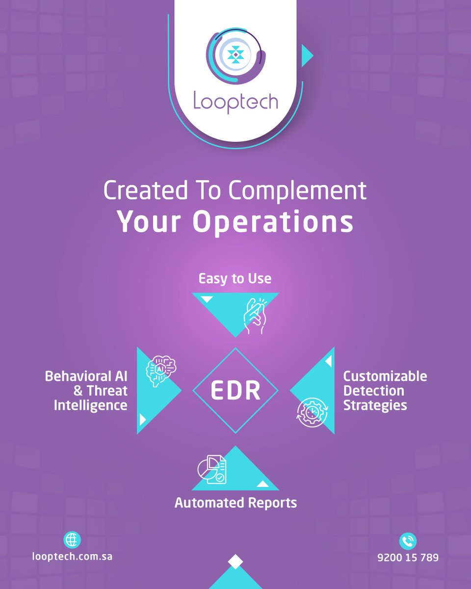 l8ptech's tweet image. The future of threat response is here #Looptech #EDR combines real-time monitoring with behavioral intelligence to keep you steps ahead. 

Book your free consultation with our experts today: 
💬 WhatsApp:  zurl.co/L3ic7 

#cybersecurity #infosec #threatintelligence…
