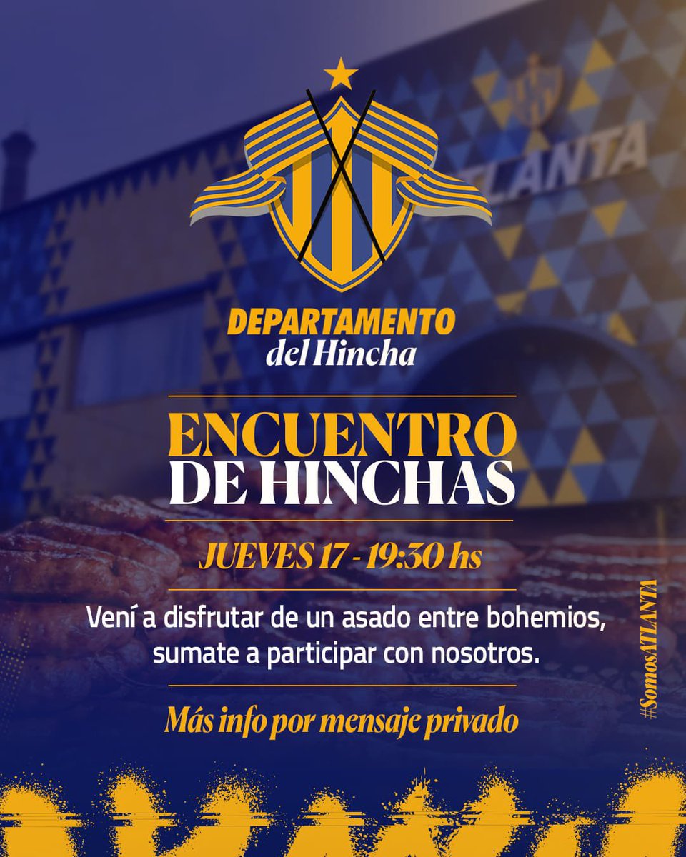 ENCUENTRO DE HINCHAS BOHEMIOS 🇺🇦😍

Este Jueves estaremos realizando un asado entre bohemios. Súmate a participar, enviándonos mensaje privado. 💙💛.

#somosatlanta