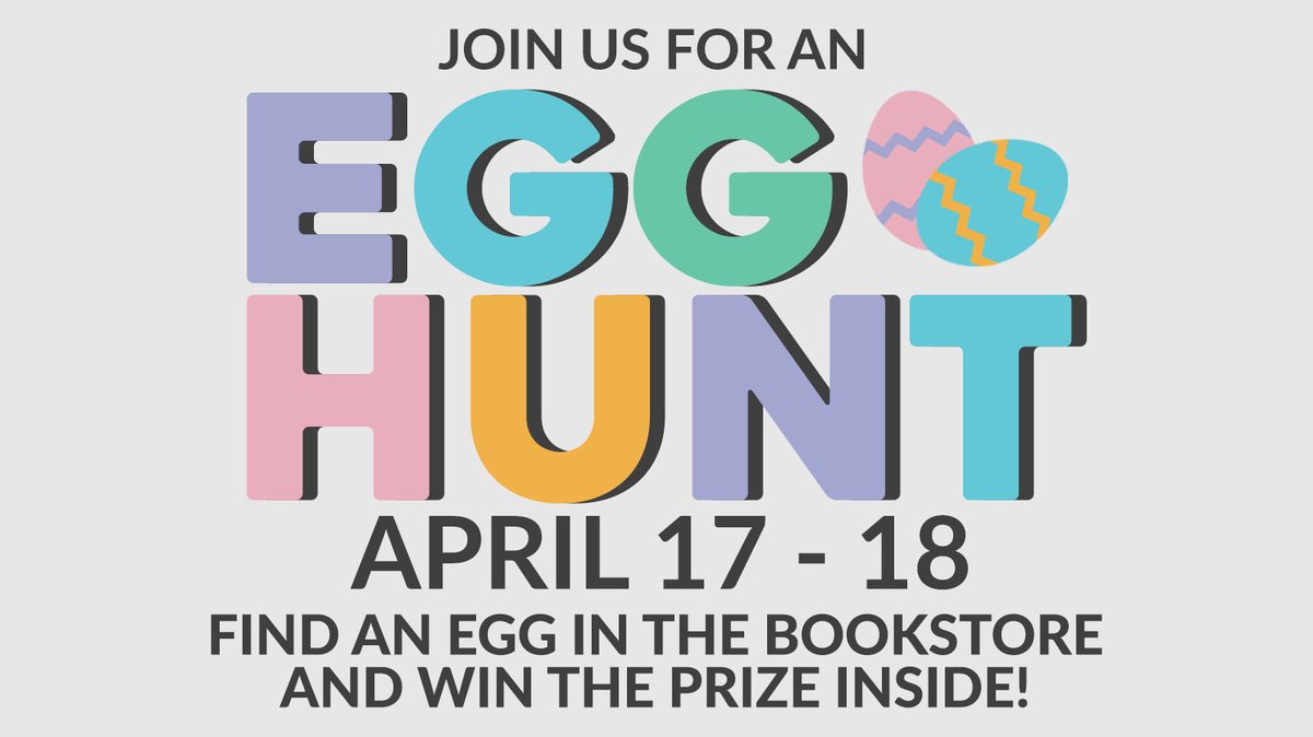Our annual Easter Egg Hunt starts tomorrow! 

Don't miss your chance to find an egg hidden somewhere in the Bookstore &amp; win the prize inside!