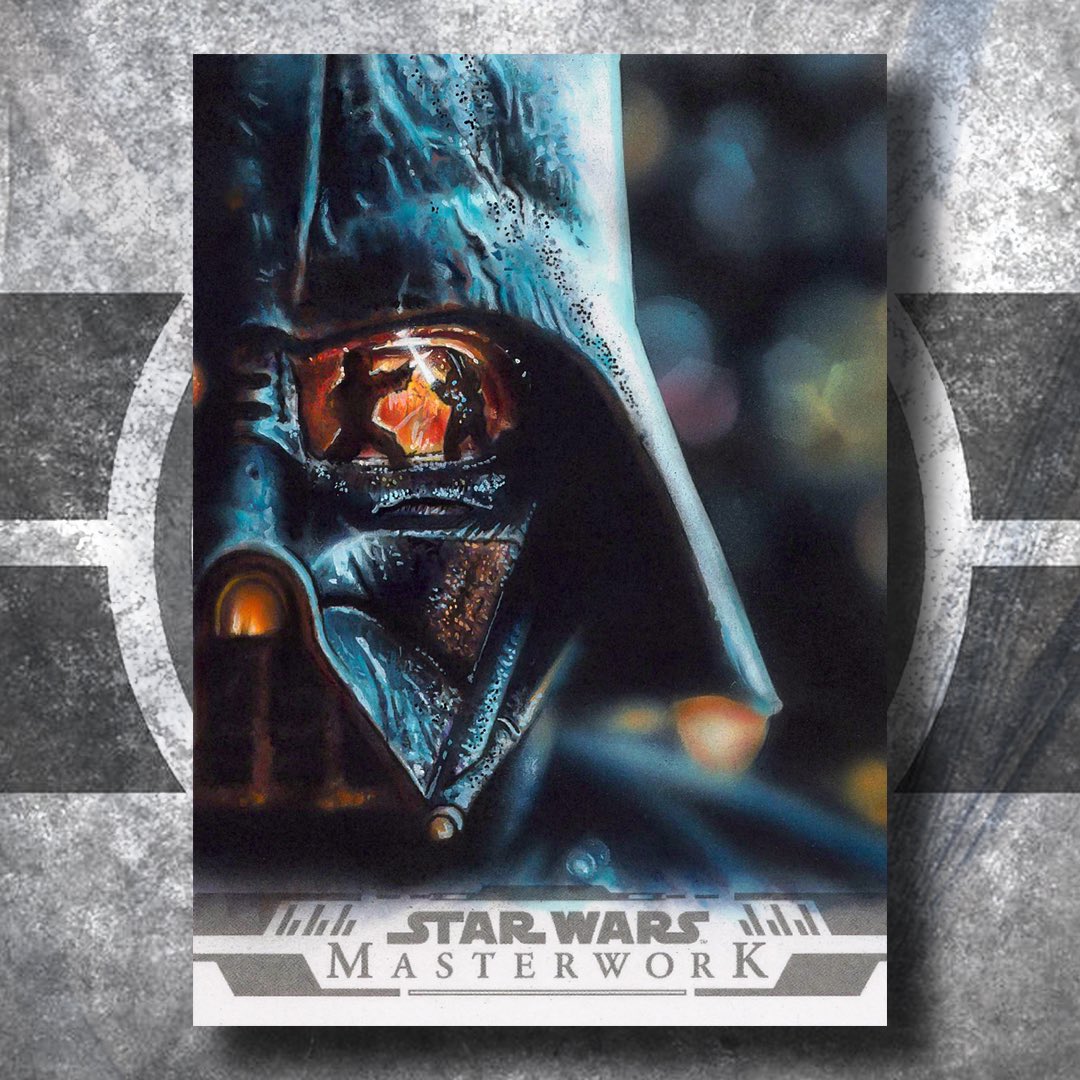 jtroutpaintings's tweet image. 2024 Masterwork is finally here!!! 🤗
My first reveal is a Vader card. It is not a 2-part puzzle card but a single portrait with a hint of a lightsaber dual in the eye reflection. I was only able to complete 9 cards for this product, Good Luck!
@topps #starwarsmasterwork #1of1