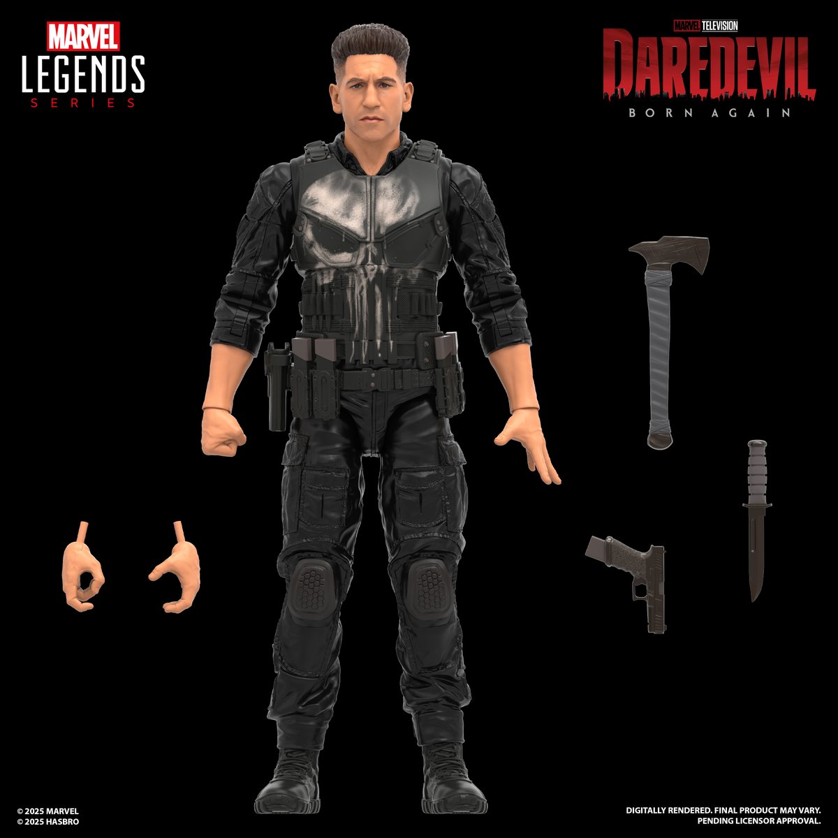 He’s back, and he’s not pulling punches.

Inspired by #Marvel Television’s #DaredevilBornAgain, the #Punisher joins the #MarvelLegends Series with weapon accessories and that unmistakable skull.

Pre-order opens April 17th at 1pm ET on #HasbroPulse.