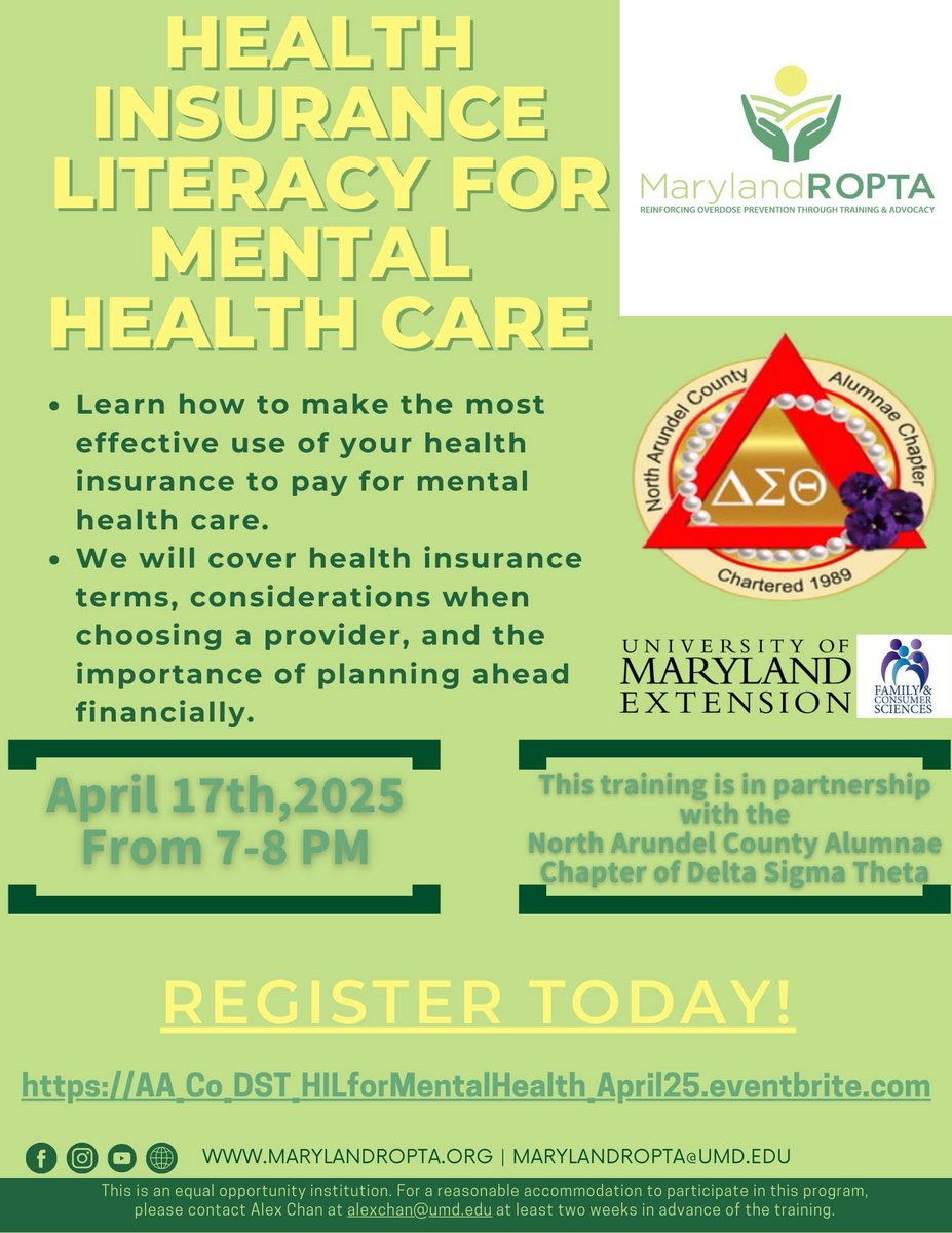 NACAC_DST's tweet photo. Join us in partnership with the University of Maryland-College Park on Thursday, April 17 from 7:00pm to 8:00pm for our Health Insurance Literacy for Mental Health Care.

Register now for this virtual event: https://t.co/ERbuF4uVoU https://t.co/Bbfe9r3FES
