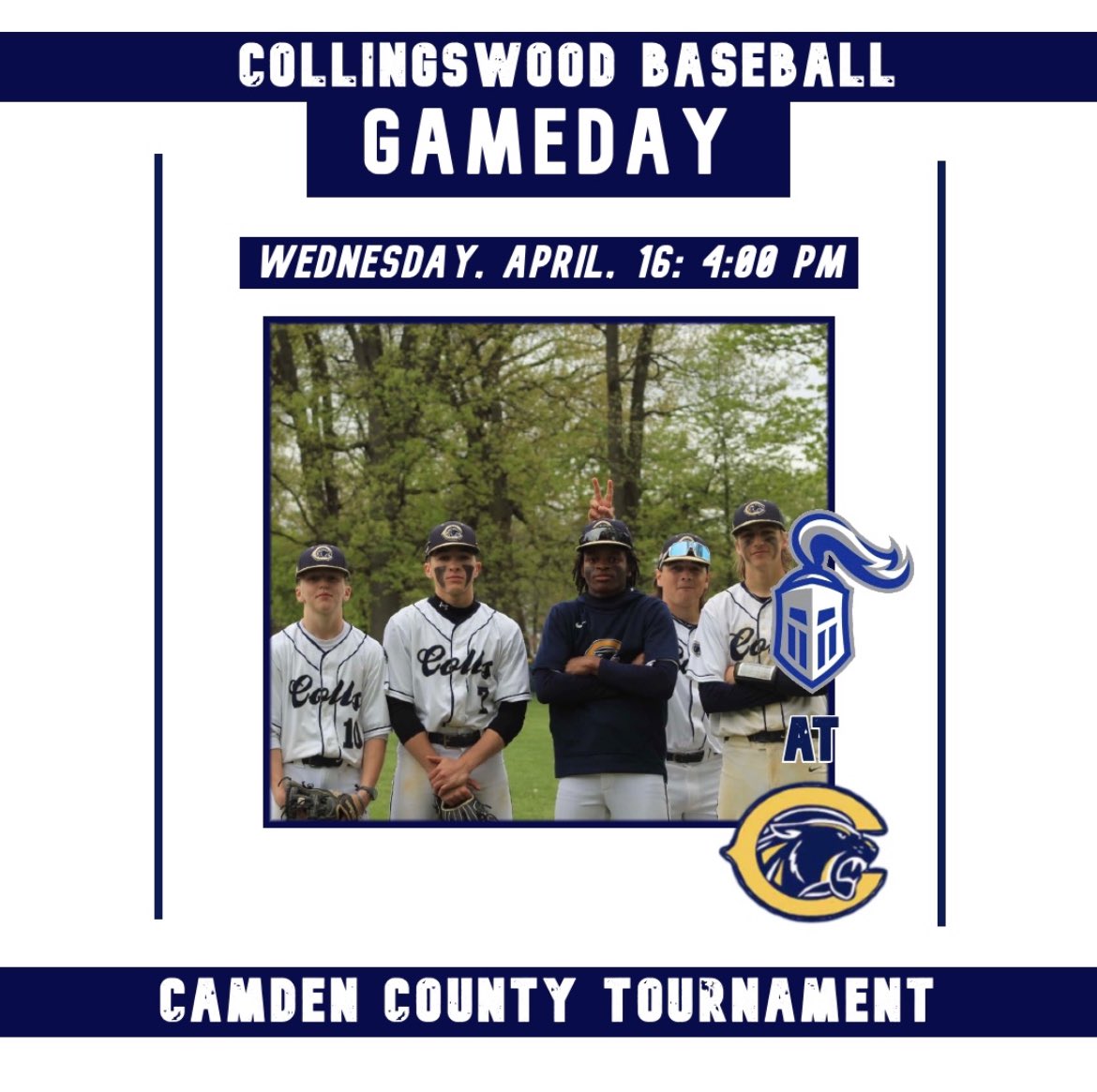 Colls Baseball (@collshsbaseball) on Twitter photo Back at it today vs. <a href="/shsknightsbase/">Sterling High Baseball</a> in the Camden County Tournament!
First pitch at 4pm! 🔵🟡⚾️ Back at it today vs. <a href="/shsknightsbase/">Sterling High Baseball</a> in the Camden County Tournament!
First pitch at 4pm! 🔵🟡⚾️