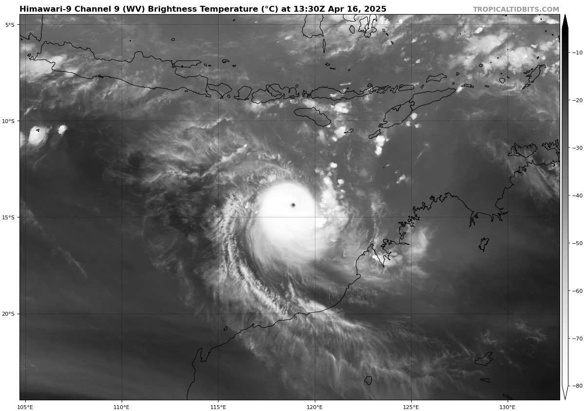 weathermandan10's tweet photo. #BreakingNews WE NOW HAVE CATEGORY 5 CYCLONE ERROL NEAR AUSTRALIA WITH SUSTAINED WINDS OF 160MPH (257KPH). THIS IS A DANGEROUS STORM THAT IS CONTINUING TO RAPIDLY INTENSIFY AS IT IS IN A AREA OF LIGHT SHEAR #Australia #CycloneErrol #tropicswx #severewx #wxtwitter #Cyclones https://t.co/lgy6YIBxth