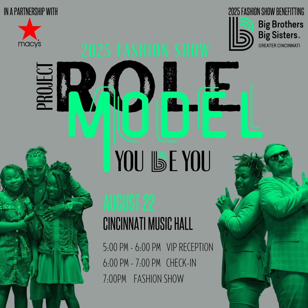 Join us for an unforgettable evening at the 2025 Project Role Model Fashion Show!🌟

On August 22nd, BBBSGC presents an inspiring runway event featuring our Bigs and Littles modeling the latest styles from Macy’s.

Stay tuned for ticket info and sponsorship opportunities!💚