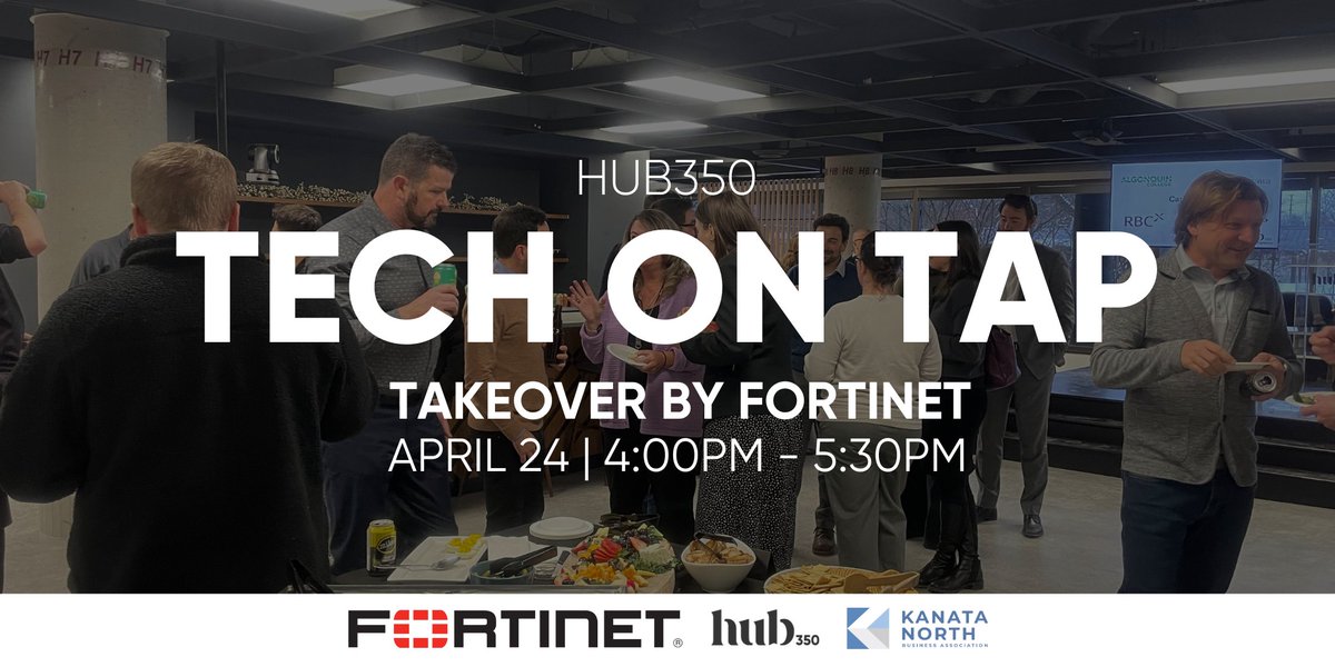 Don’t miss out on <a href="/Fortinet/">Fortinet</a>’s first-ever Tech on Tap takeover at #Hub350! 

Elevate your cybersecurity knowledge, connect with industry experts, and network with local professionals.

📅 Thursday, April 24th 
📍  Hub350, Ottawa, ON 

👉 Register Now: ftnt.net/61109FZiOb