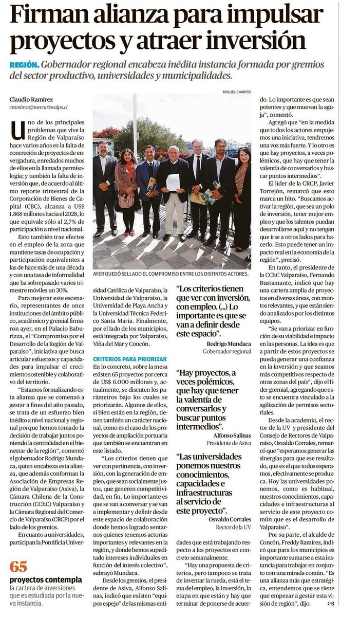 🤝 #UniversidadesG9 de #Valparaíso <a href="/pucv_cl/">PUCV</a> <a href="/usantamaria/">USM</a>  se suman a inédita alianza regional para impulsar proyectos estratégicos, empleo e inversión
💬 “Ponemos conocimientos e infraestructura al servicio del desarrollo”, destacó Rector Corrales #PdteCRUCV
🗞️<a href="/mercuriovalpo/">El Mercurio de Valparaíso</a>