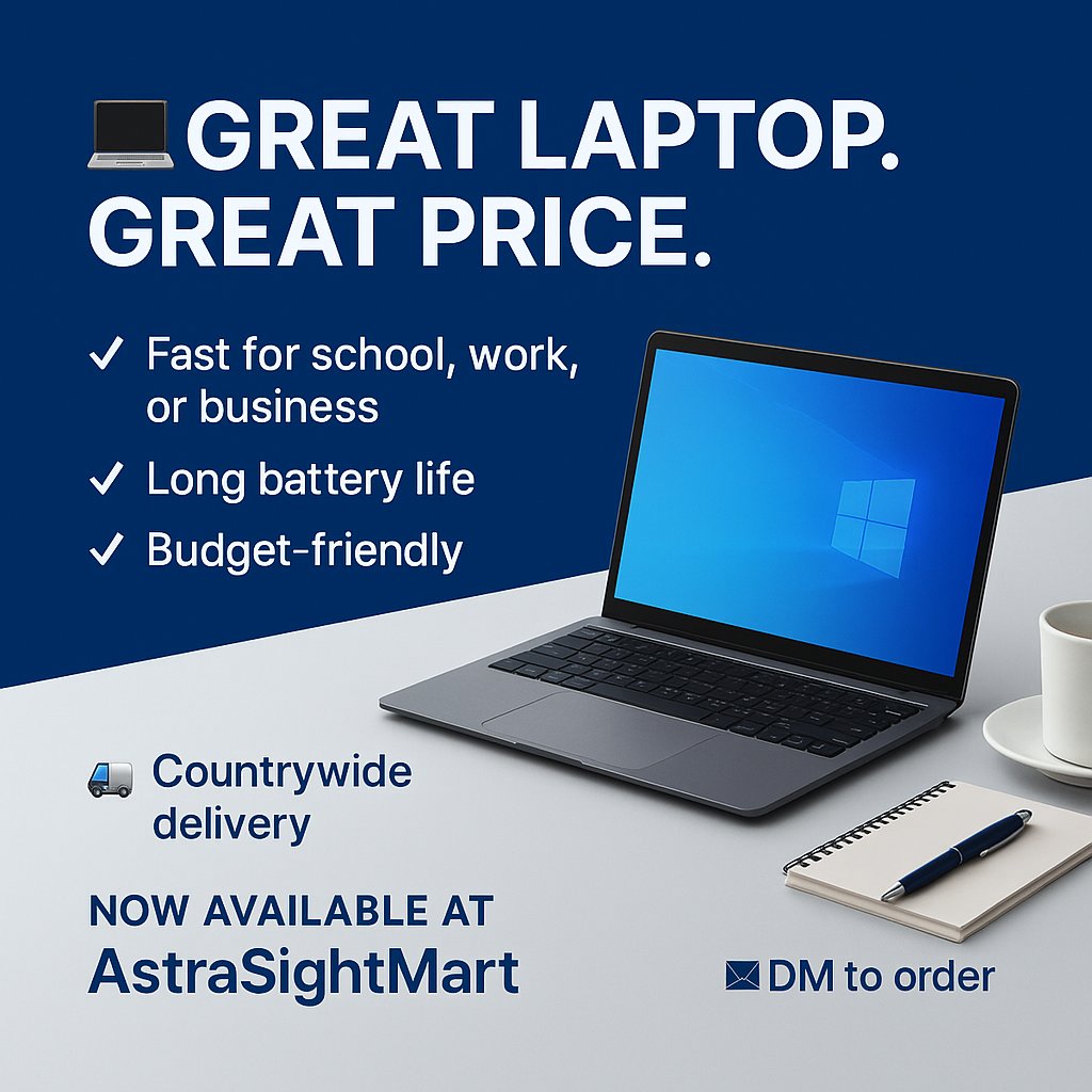 Astrasightmart's tweet photo. Great laptop. Friendly price.

Perfect for school, work, and business.

DM to order from AstraSightMart.

#Spotify #NdindiNyoro #CBEX #Njeri https://t.co/XAH9ACQGTr