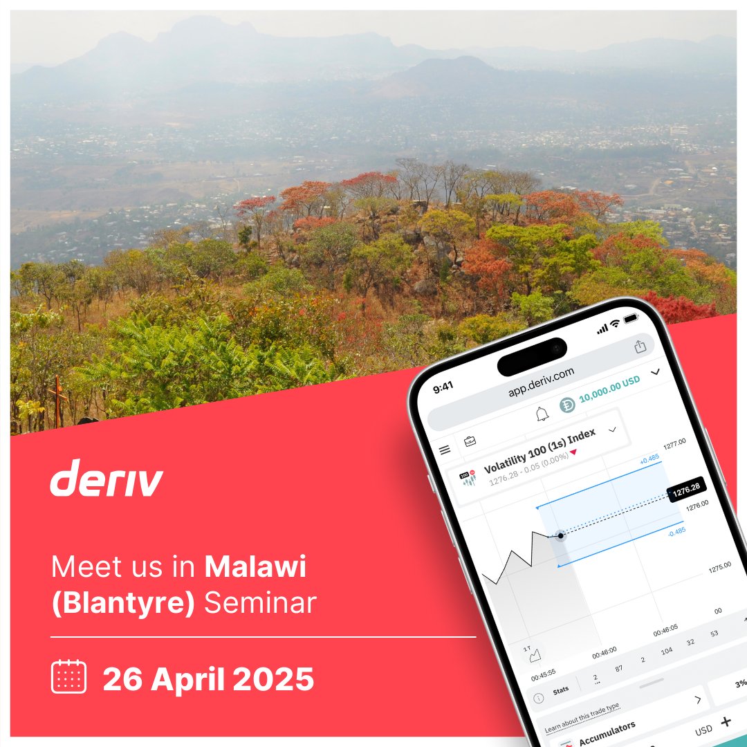 gpafricasouthen's tweet photo. Blantyre, are you ready to elevate your trading? Join our exclusive in-person seminar, and hands-on guidance.
Drop a comment below or DM your Country Manager +44 7460 004037 if youโd like to catch up! We canโt wait to see you. ๐
Deriv #DerivPartners #DerivEvents https://t.co/n4SJxdUCtl