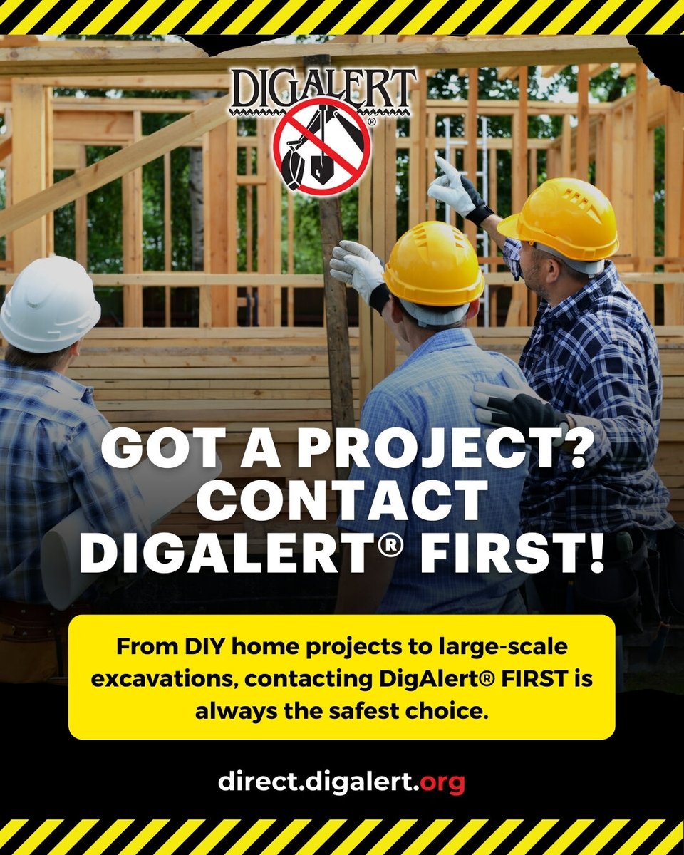 DigAlert's tweet photo. 📌 Got a Project? Contact DigAlert® First!
From DIY home projects to large-scale excavations, contacting DigAlert® FIRST is always the safest choice, and it’s also the LAW!
🔗 https://t.co/ng27kBb67j
#DIYvsPro #SafeProjects #ContactDigAlert https://t.co/hkMVw7ZNeu