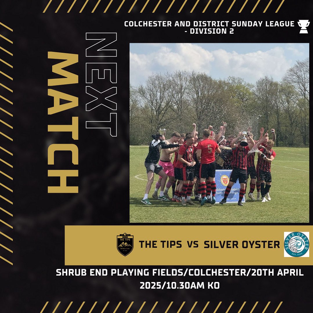 After what was an unreal result and day for the boys last time out our attention turns back to the league Sunday where we’re set to face Silver Oyster, can we keep our treble dreams alive? Get to shrub end Sunday to find out👊🏻 #upthetips