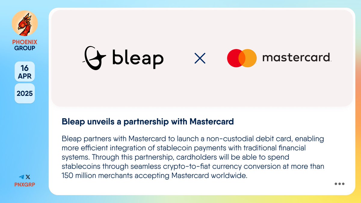 🤝 @BleapApp unveils a partnership with @Mastercard #Bleap partners with  #Mastercard to launch a non-custodial debit card, enabling more efficient  integration of stablecoin payments with traditional financial systems.  Through this partnership, cardholders