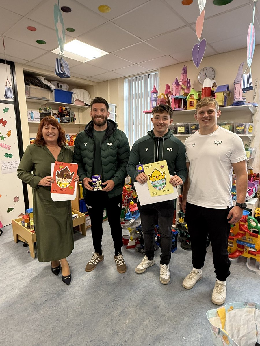 Ospreys (@ospreys) on Twitter photo Jac, Dan & Owen along with <a href="/ATMorganSon/">A.T.Morgan & Son</a> made a special visit to Morriston Hospital’s Children Wards
to deliver some Easter eggs and Ospreys goodies to the children who are unfortunately in hospital this Easter.
“We’ve come to Morriston Hospital today with AT Morgan and Son. Jac, Dan & Owen along with <a href="/ATMorganSon/">A.T.Morgan & Son</a> made a special visit to Morriston Hospital’s Children Wards
to deliver some Easter eggs and Ospreys goodies to the children who are unfortunately in hospital this Easter.
“We’ve come to Morriston Hospital today with AT Morgan and Son.