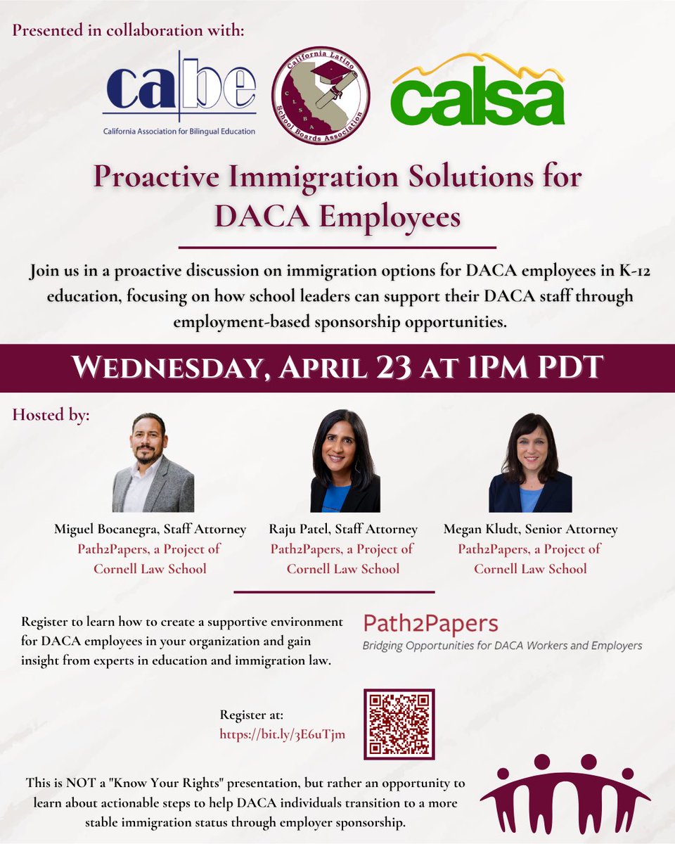 📣 Join us for an important conversation on Proactive Immigration Solutions for DACA Employees in K-12 education!

This collaborative webinar will focus on how school leaders can create supportive environments and help their DACA staff explore employment-based sponsorship