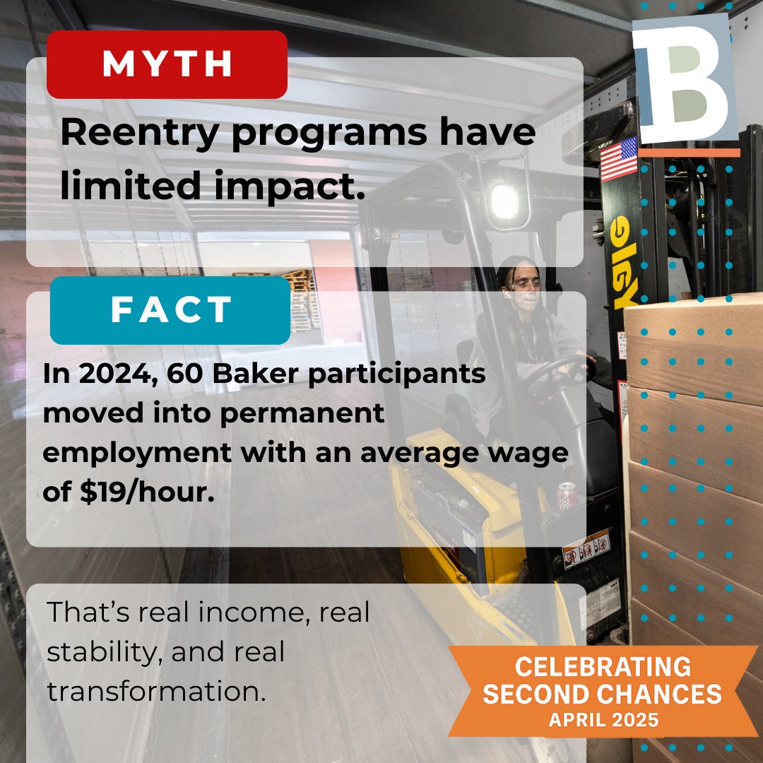 BakerIndustries's tweet photo. Myth: Reentry programs have limited impact.
Fact: In 2024, 60 Baker participants moved into permanent employment.
That’s real income, real stability, and real transformation.
#SecondChances #BakerStories #ReentryMatters #WorkforceDevelopment #CommunityImpact https://t.co/pYMPo28vDM