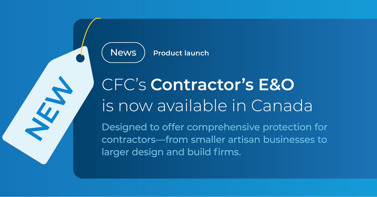 📢 We’re excited to announce that Contractor’s E&amp;O has launched in Canada! This new solution is designed to meet the evolving needs of contractors with flexibility and protection in mind. 
Find out more here 👉 hubs.la/Q03ht0_G0

#Contractors #E&amp;O #ProfessionalLiability