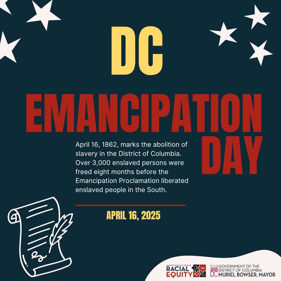 OREDC_'s tweet image. Happy #DCEmancipationDay! On this day, let us remember the courage of those who fought to ensure the abolition of slavery for over 3000 individuals in the District of Columbia! #Emancipation