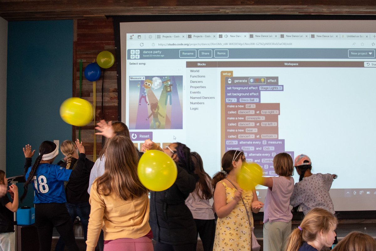 NewBoCo's tweet photo. NewBoCo's Girls Who Code clubs wrapped up their spring session with a fun event combining coding and dance. Participants programmed dance moves to their favorite music. Thanks to all who made this event great for our club members! #GWC #NewBoCo #STEM https://t.co/i4gDESHfo4