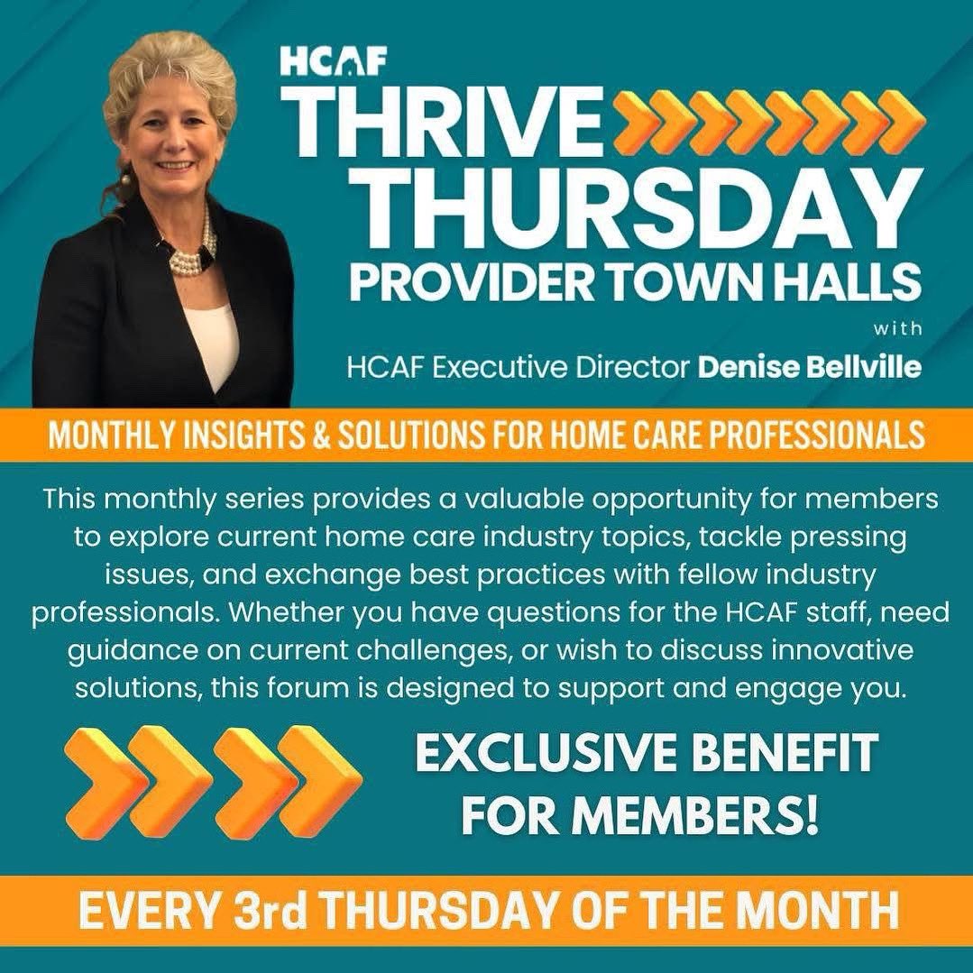 Join us every third Thursday of the month at 12 PM ET for an engaging and interactive Zoom session hosted by HCAF Executive Director Denise Bellville.

Next session: April 17th
Topic: Palliative Care

HomeCareFLA.org

#healthcare #homehealth #HCAF #homecare #education