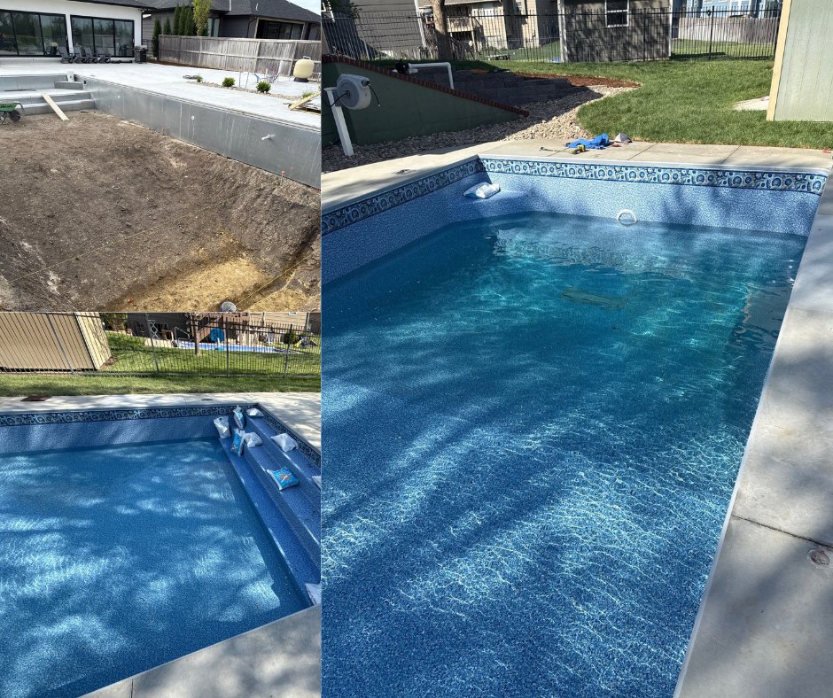 TreescapeBWPool's tweet image. Things are coming together at this pool! 💧✨
From dirt to almost dive-ready — we’re loving the transformation. That fresh liner, crisp water, and sunny vibes are giving us major summer energy! ☀️🏊‍♂️ #PoolBuild #BeforeAndAfter #BigWavePools #WichitaPools #ProgressShot
