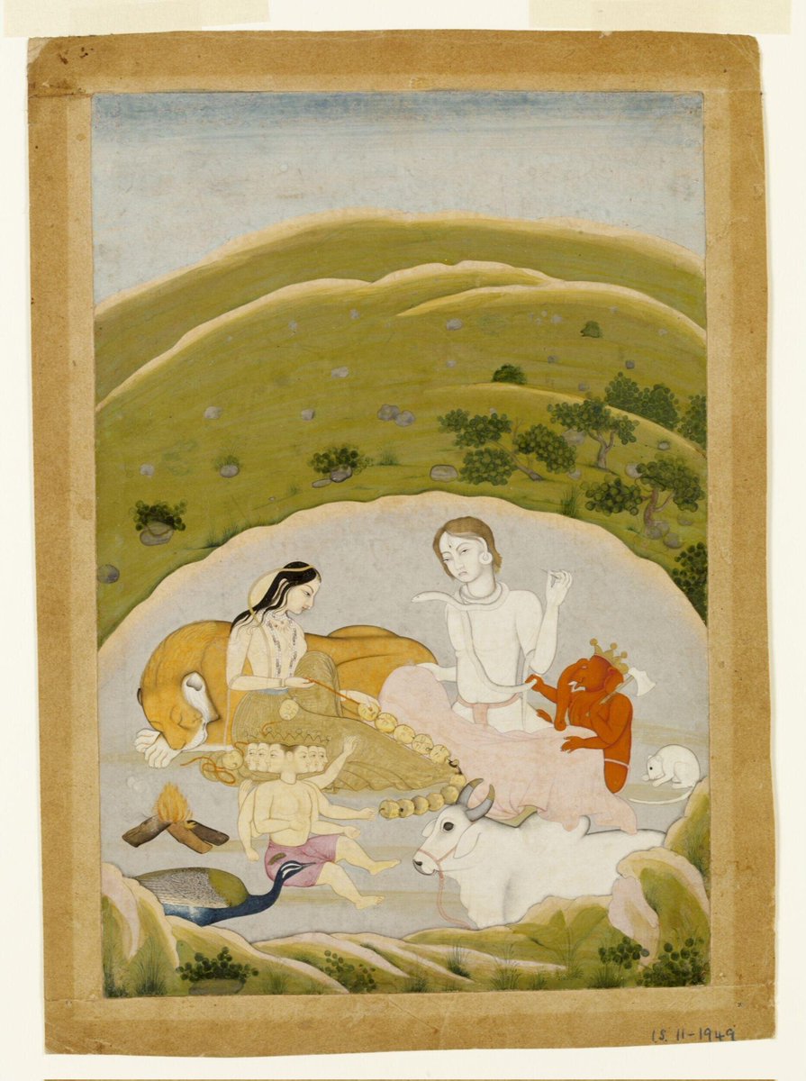 ssharadmohhan's tweet image. Lord Shiva with Parvati, #Ganesh, Kartikeya and Nandi
c1745 CE #Pahari painting from #Guler #HimachalPradesh now at @V_and_A
Probably from the family workshop of #Nainsukh & #Manaku (?)
@Arthistorian18 @DalrympleWill