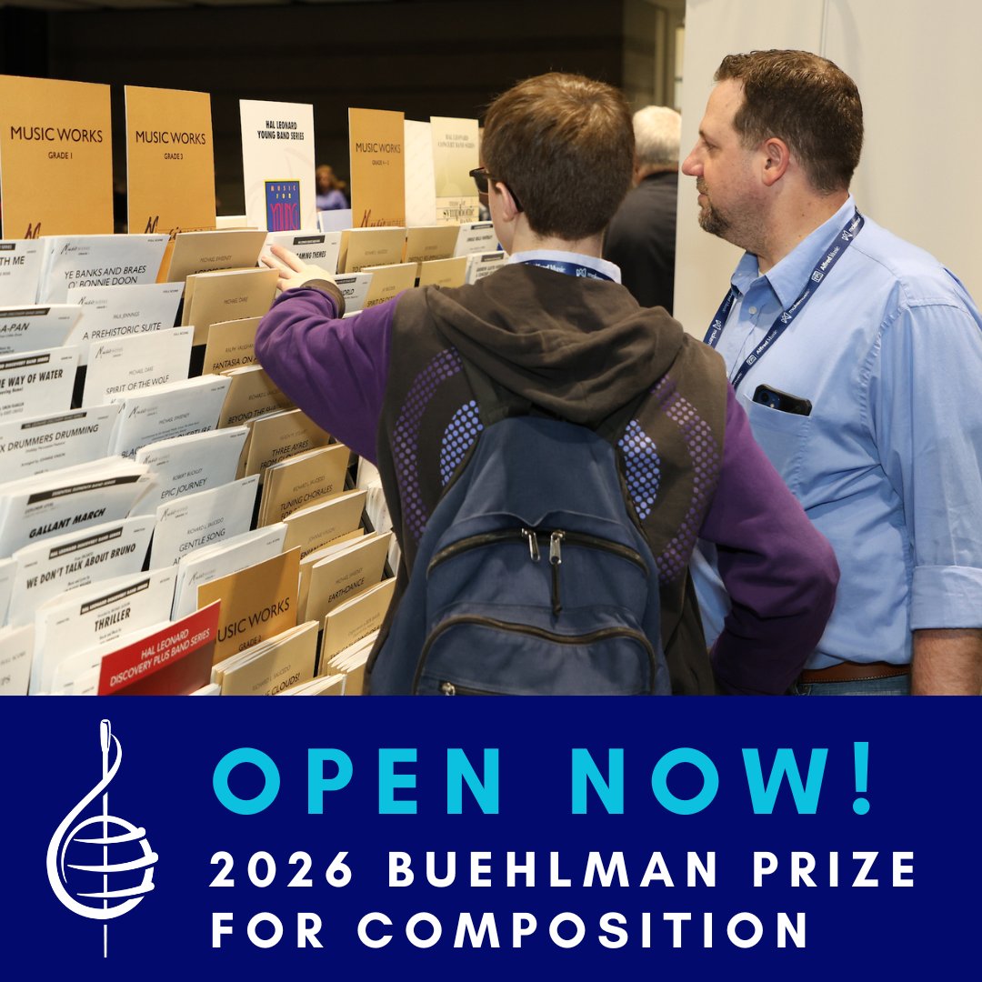 The 2026 Barbara Buehlman Contest is now open! Young composers, submit your new piece for middle school wind band by 1/15/26 to be considered. The winner receives a cash prize &amp; will have their piece debut @ the 80th Midwest Clinic in December '26. More @ midwestclinic.org/buehlmanprize