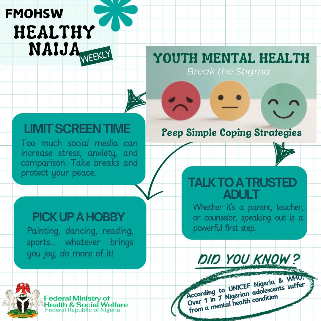 🧠💬 Mental health matters especially for our youth! 

Sadly, many young people suffer in silence due to stigma, lack of awareness, and limited access to support. It’s time to change that!

Today, we’re focusing on how young Nigerians can protect their mental wellbeing and speak