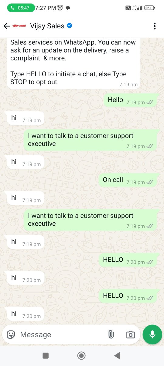 vikashkrsg7's tweet photo. @VijaySales  Delhi ncr ka customer care number (bill pe ) milane pe recorded awaj aati hai working hour 8 pm Tak hai.per kisi v executive se bat karne ka option nahi https://t.co/UVmyPnZvzs disconnect kar dete h. whatsapp chat pe kuchh v likho "hi" ata hai. https://t.co/4czmtnLLv3