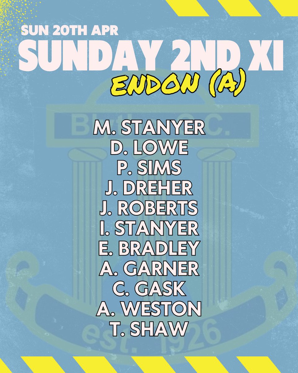 First team sheets of 2025 😍🏏

Sunday 1st XI 
🗓️ 20th Apr 
🕘 13:30
📍Blythe CC

Sunday 2nd XI 
🗓️ 20th Apr
🕘 13:30
📍Endon CC 

Cricket is back! 😍🏏