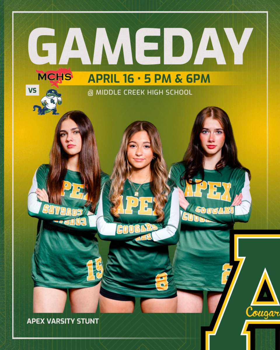 It's game day! Come on out to Middle Creek High to cheer on your Apex STUNT team as we take on Middle Creek and Green Level for the SWAC conference title! Games start at 5pm &amp; 6pm. These athletes have been working hard and want your support! #peaksup