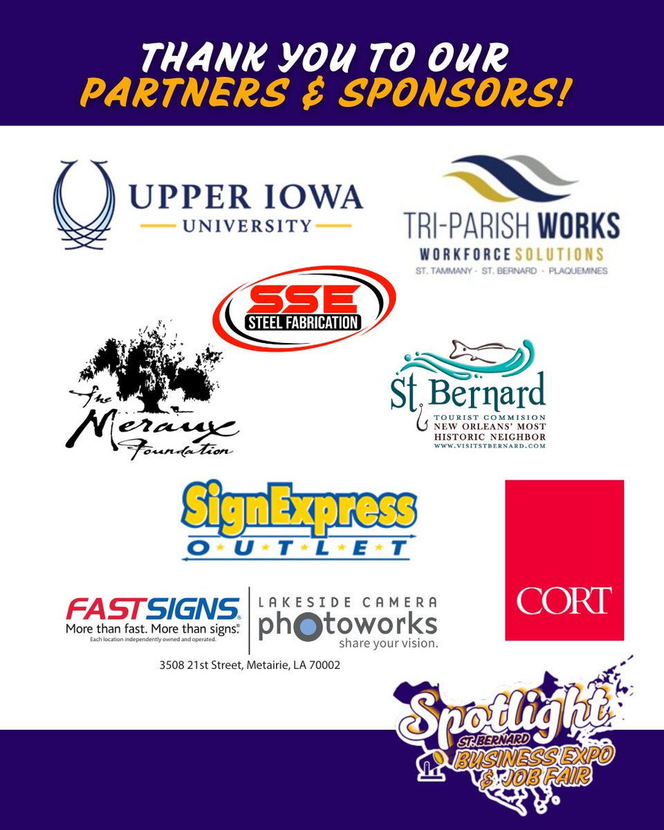 StBChamber's tweet photo. 🎉 Happening TODAY: Spotlight St. Bernard Business Expo &amp; Job Fair! 🎉
🕔 5–7 PM | 📍 Val Riess Complex | FREE &amp; Open to the Public

Before the doors open, we want to take a moment to give a HUGE thank you to our incredible sponsors and partners!

https://t.co/TS0XKbXk0f https://t.co/JfQnKDhMY4
