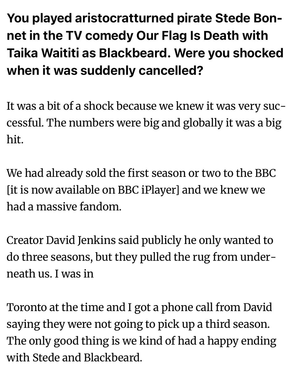 adoptourcrew's tweet image. “It was a bit of a shock because we knew it was very successful. The numbers were big and globally it was a big hit.”

@rhysiedarby’s press tour continues and in a new interview he talks about the cancellation of #OFMD.

pressreader.com/uk/ruislip-eas…