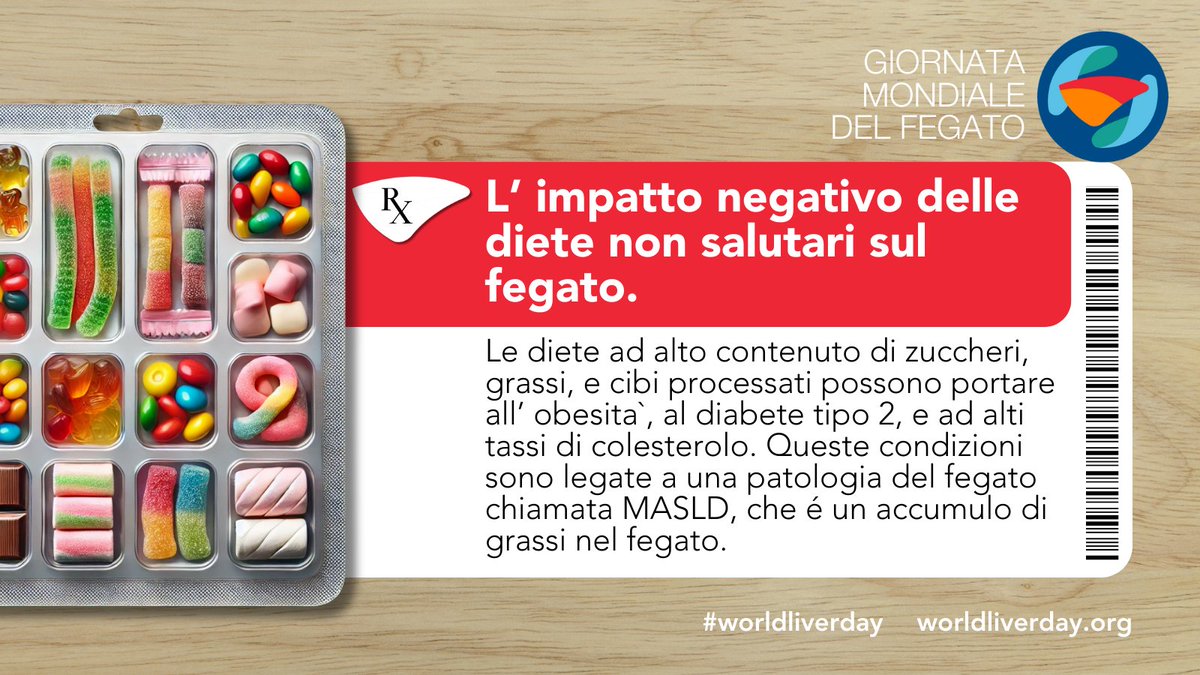 AISF - Associazione Italiana Studio Fegato (@aisffegato) on Twitter photo 📌 Il 19 aprile è il #worldliverday.
🥘 Lo slogan di quest'anno è "il cibo è medicina": un monito sull'importanza della prevenzione e dello stile di vita.
📅 Seguiteci ogni giorno fino al 19 aprile! <a href="/WorldLiverDay/">World Liver Day</a> 📌 Il 19 aprile è il #worldliverday.
🥘 Lo slogan di quest'anno è "il cibo è medicina": un monito sull'importanza della prevenzione e dello stile di vita.
📅 Seguiteci ogni giorno fino al 19 aprile! <a href="/WorldLiverDay/">World Liver Day</a>