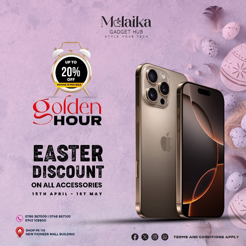 maliakagadgets's tweet photo. Golden Hour Deals Have Landed!
Up to 20% OFF iPhone 15 Pro Max + Easter discounts on all accessories!
15th April - 1st May
#StyleYourTech this season with Malaika Gadget Hub. https://t.co/IaaeEHdGMf