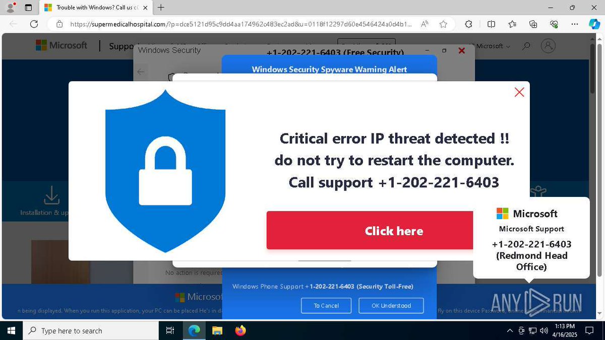 anyrun_app's tweet image. 🚨 New #ClickFix scam targets US users with fake MS Defender and CloudFlare pages.
⚠️ The scam page is hosted on a domain registered back in 2006, pretending to be the Indo-American Chamber of Commerce.
🎯 The #phishing page loads only for US-based victims, as observed during