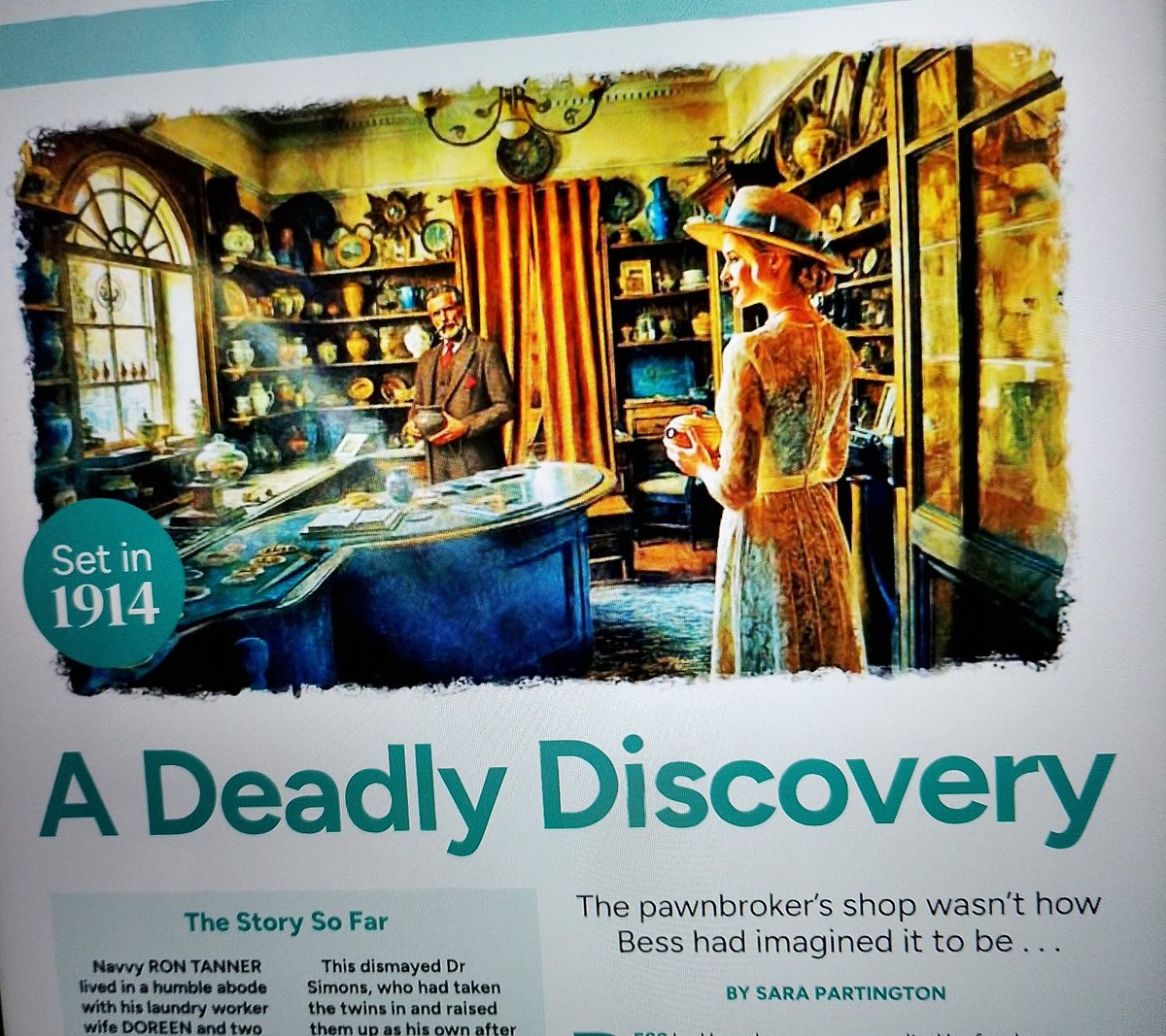 Sara Partington (@sjpfiction) on Twitter photo We're already onto Part 2 of my new serial, 'A Deadly Discovery', in this week's <a href="/TheFriendMag/">The People's Friend</a>. Deals are done, friends are made, suspicions are raised.
Thanks to <a href="/ged_fay/">Gerard Fay</a> for conjuring Deadpan Lawrence's shop so magically. #WritingCommunity We're already onto Part 2 of my new serial, 'A Deadly Discovery', in this week's <a href="/TheFriendMag/">The People's Friend</a>. Deals are done, friends are made, suspicions are raised.
Thanks to <a href="/ged_fay/">Gerard Fay</a> for conjuring Deadpan Lawrence's shop so magically. #WritingCommunity
