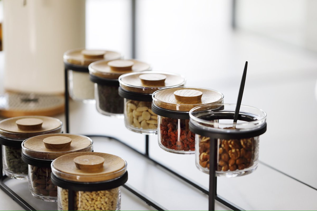 Mini glass jars and lids - Risers also available in black stainless steel to display 3 or 5 jars at a time. A great addition to store nuts and seeds or dried fruits for yoghurts and cereals…..

Talk to us today for all your presentation needs!